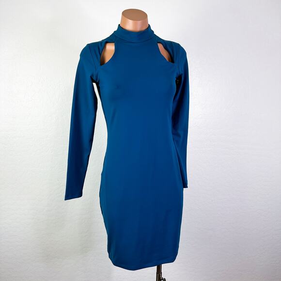 Susana Monaco Cutout Long Sleeve Mock Neck Mini Dress Blue S NWT Cocktail Party - Picture 12 of 12